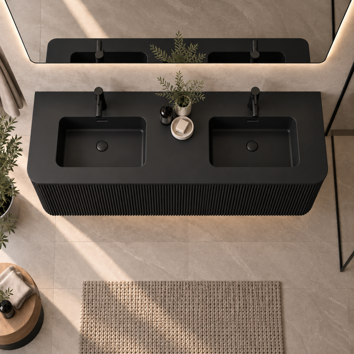 VANITY GERIAN - DOUBLE 60" SINK BLACK COUNTERTOP