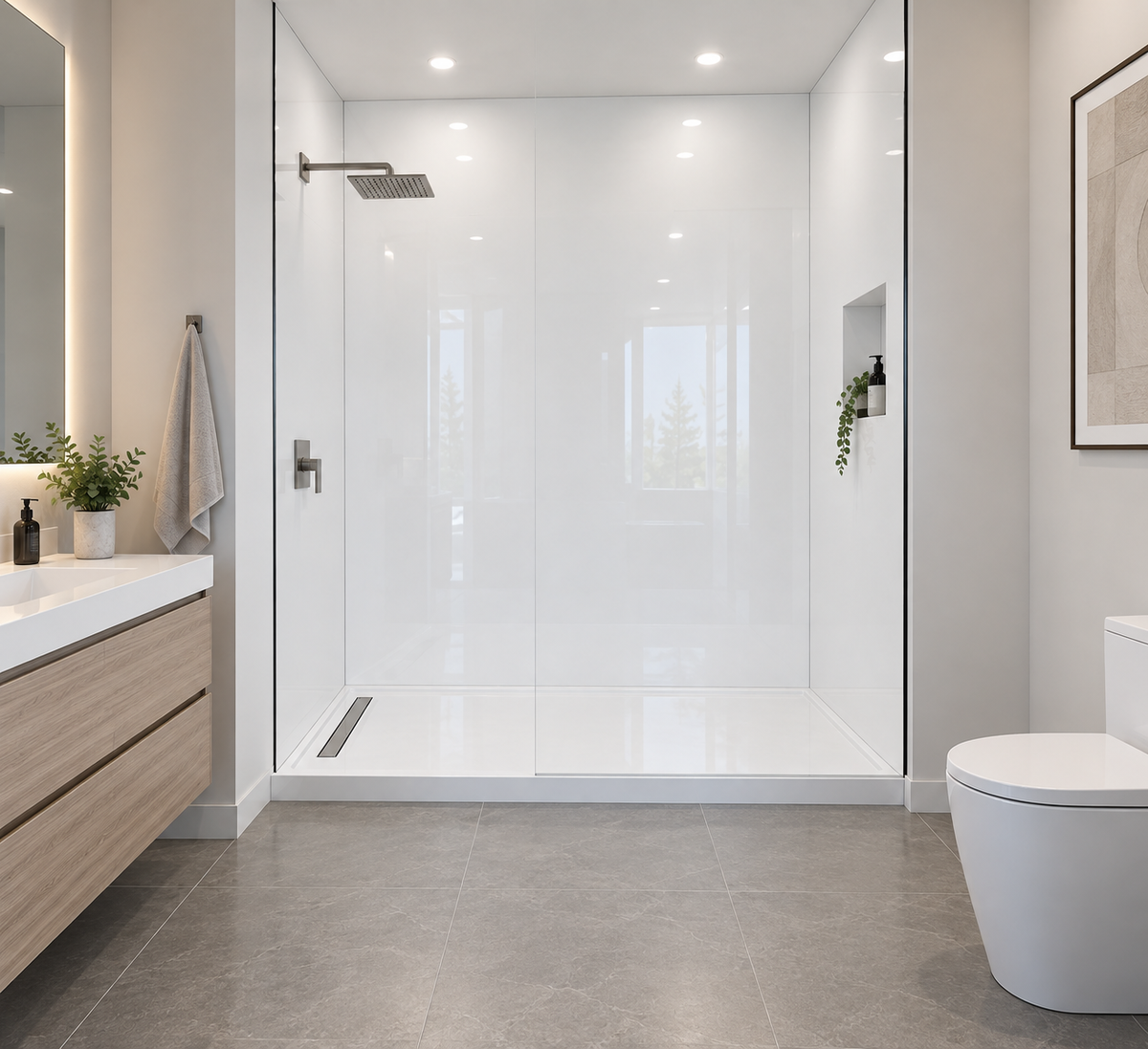 MUR DE DOUCHE EN PVC 4 MM – BLANC LUSTRÉ
